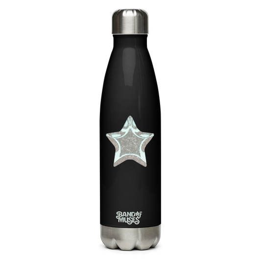 Black water bottle with Band of Muses logo and star
